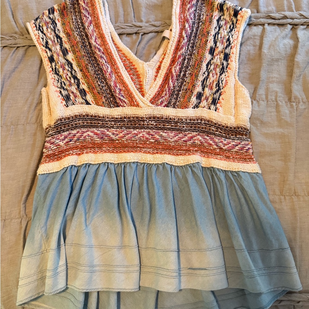 Multicolor Knit Top with Blue Skirt bottom